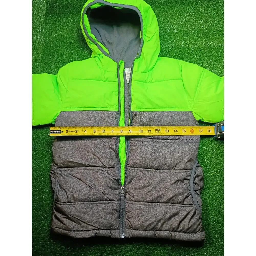 Cozy Faded Glory Kids' Gray & Green Puffer Jacket - Size 6/7